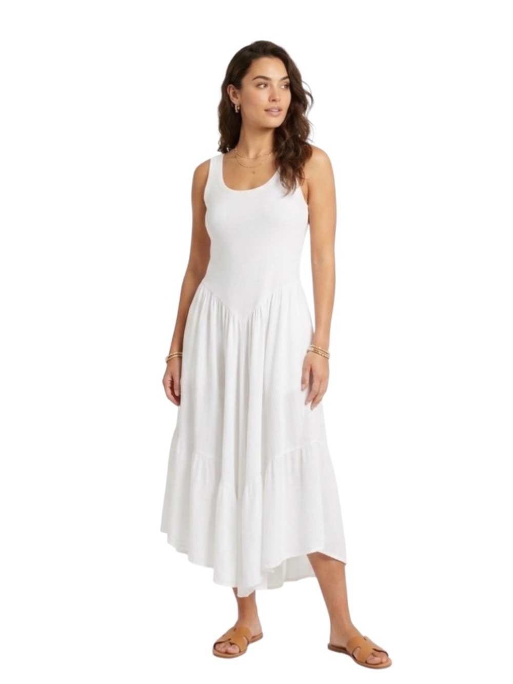 American South Side Dropped Waist Tank Maxi Dress Sz L White Cotton Soft Girl